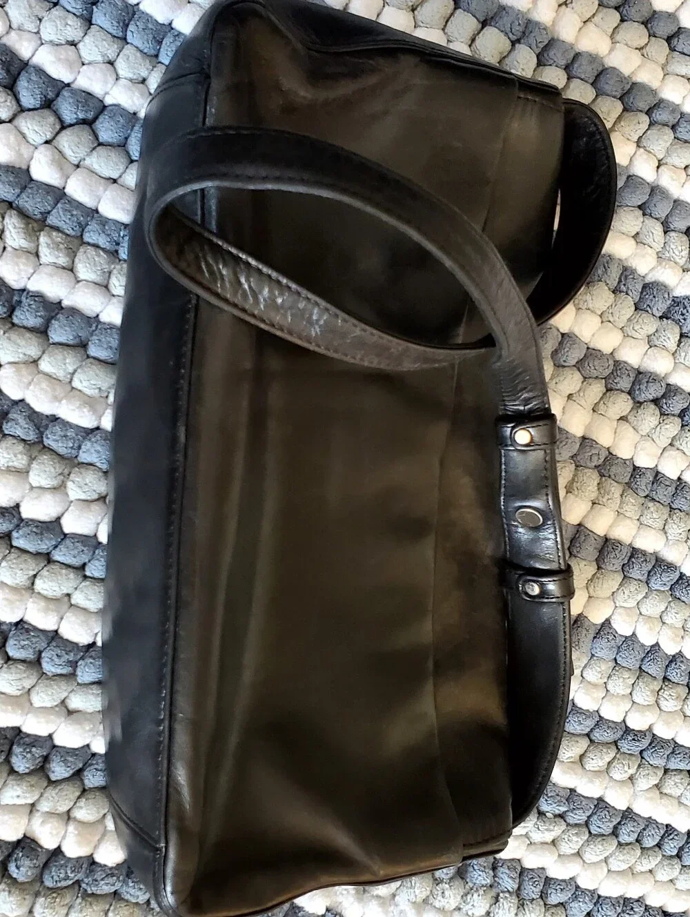 DKNY Black Leather Messenger Bag with Adjustable Strap